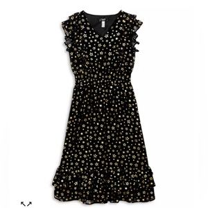 NWT Aqua Girls' Metallic Star Flutter Midi Dress - Size 10/12